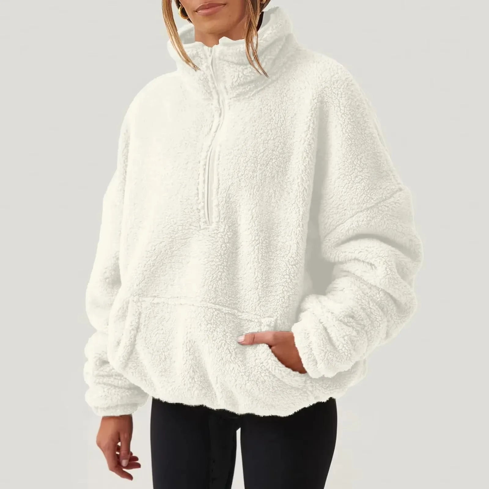 Pull polaire doux à demi-fermeture éclair pour femmes