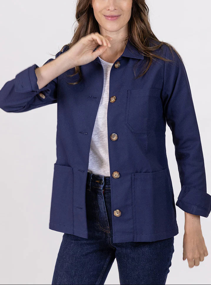 Veste femme style veste de travail bleu marine