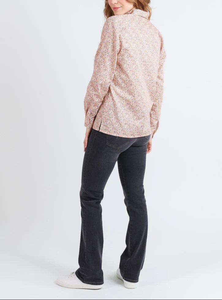 Chemisier femme coton orange à fleurs