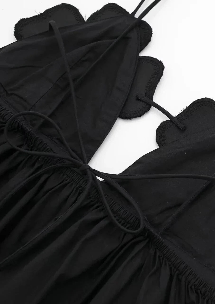 Haut noir en satin pour femme à col bénitier