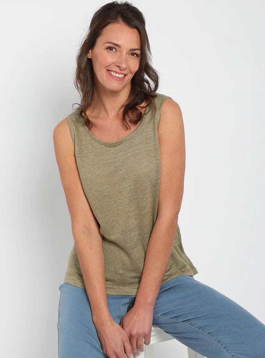 Débardeur femme en lin Vert Kaki
