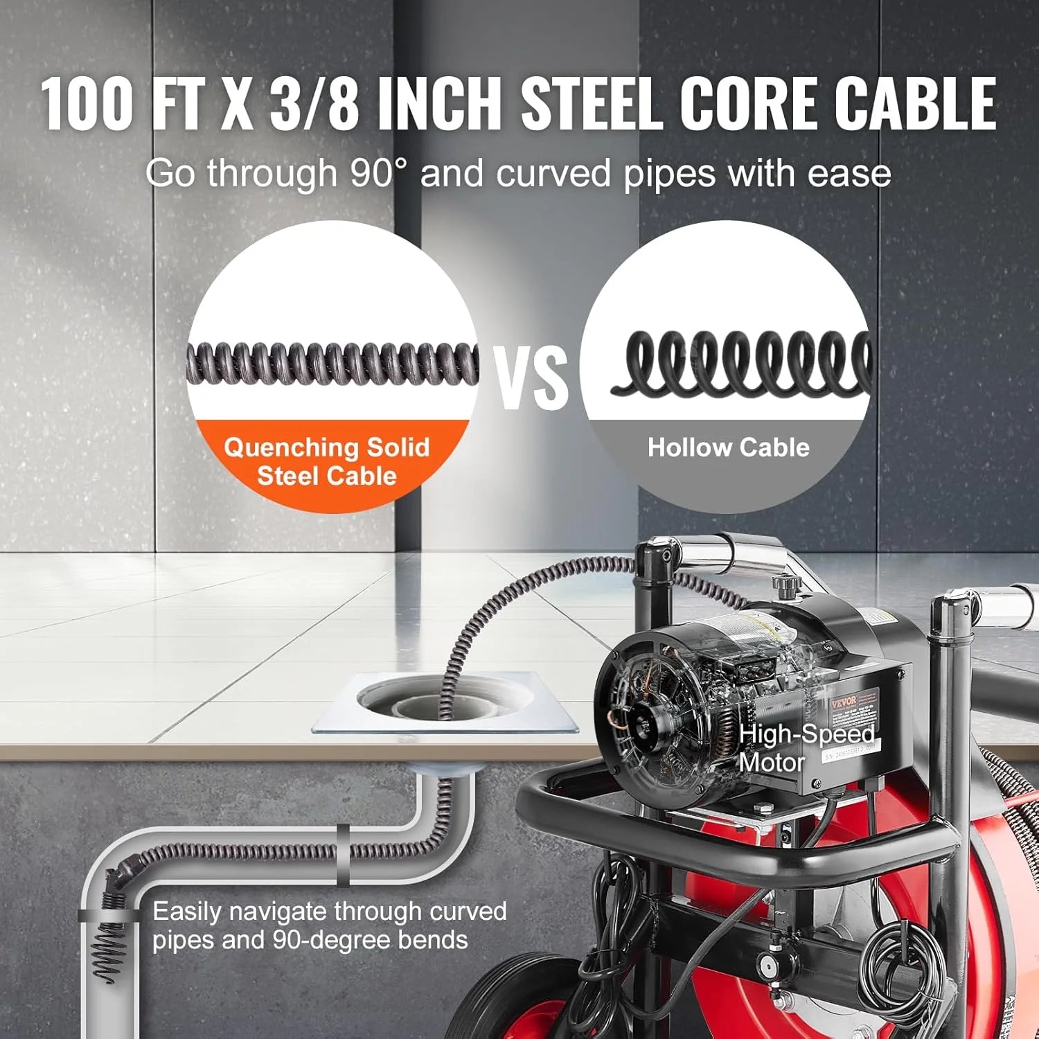 Drain Cleaner Machine 100FT x 1/2 Inch, Auto Feed Sewer Snake Auger on Wheels, 550W Portable Drain Cleaning Machine with 8 Cutters & Air-activated Foot Switch for 2 to 4 Pipes