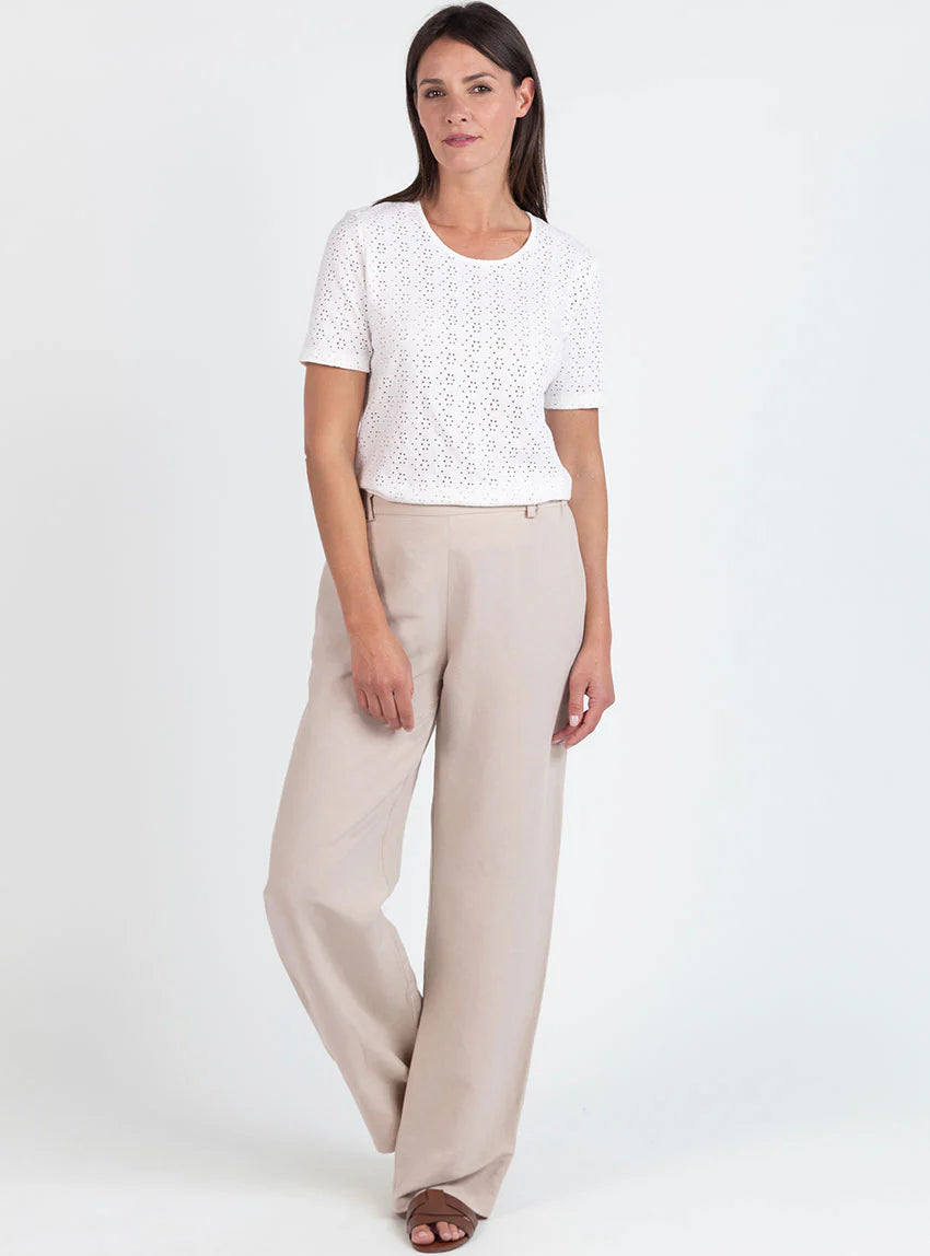 Tee-shirt femme en maille ajourée coton blanc crème