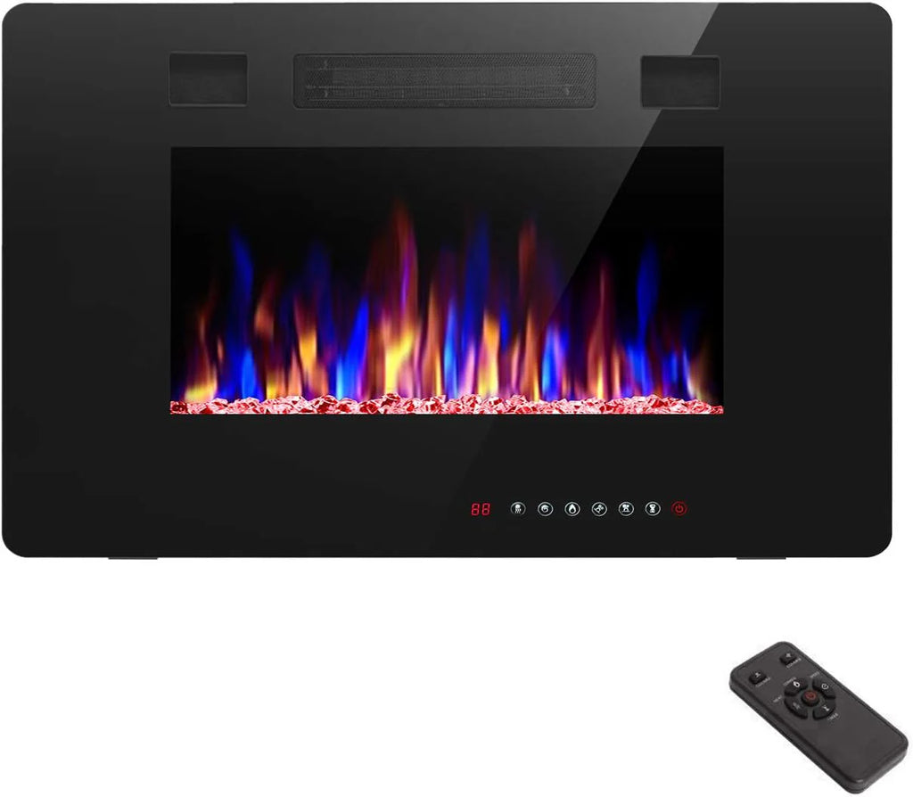 R.W.FLAME 60inch Recessed and Wall Mounted Electric Fireplace Low Noise Fit for 2 x 6 Stud