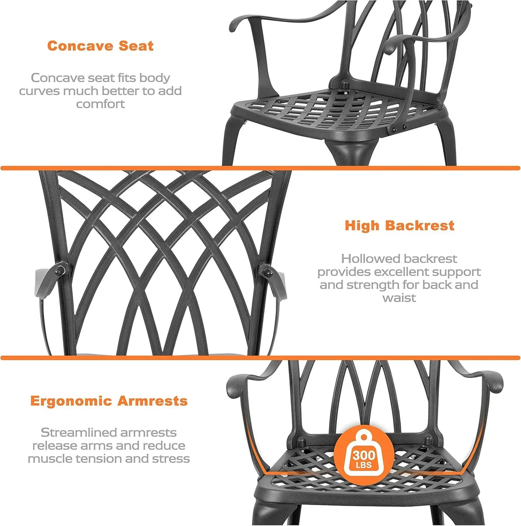 NUU GARDEN Bistro Set 3 Piece Outdoor Cast Aluminum Patio Bistro Set Patio Table Chairs Set of 2