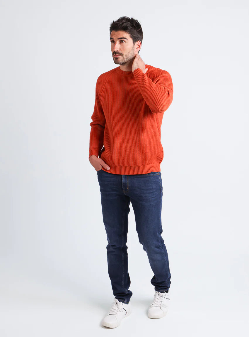 Pull homme en laine maille perlée Orange Confite