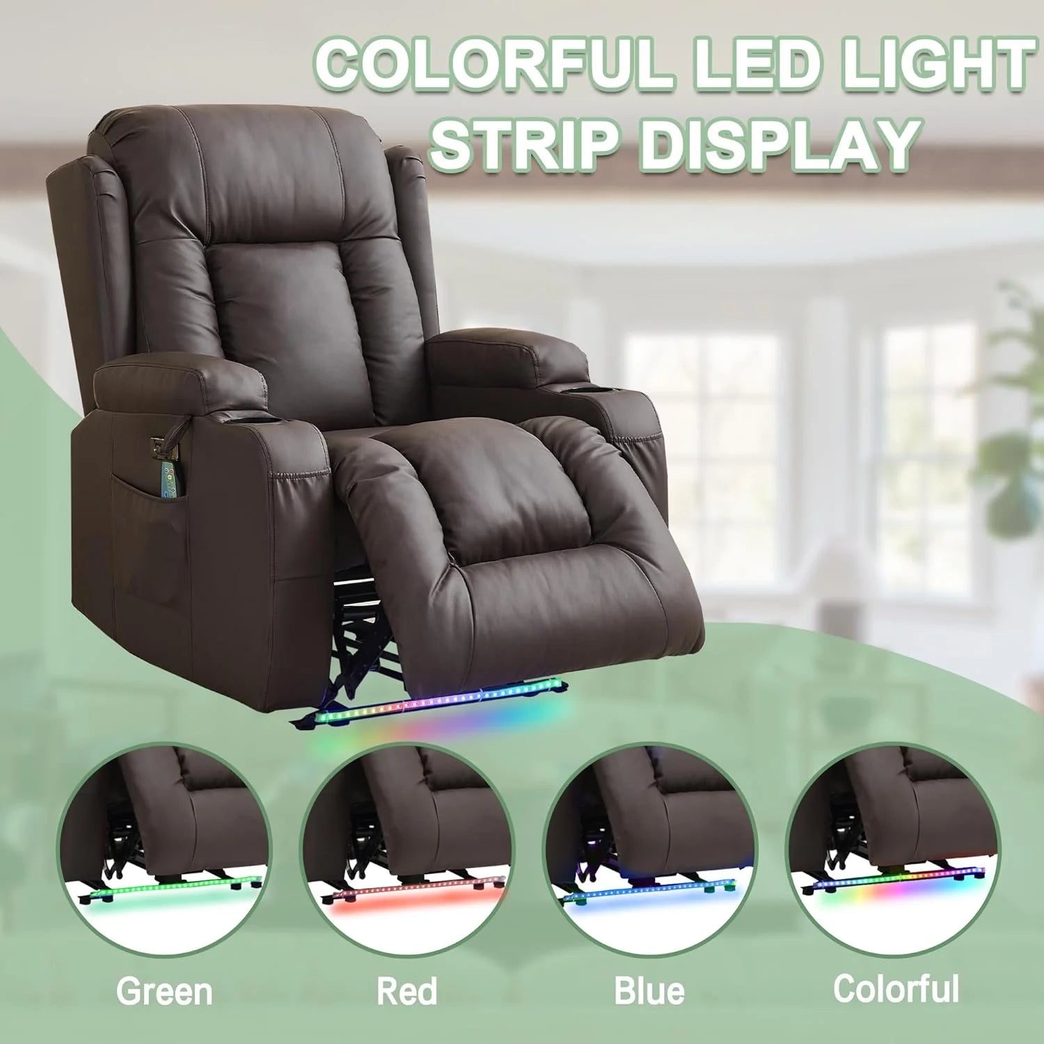 TUNYI Power Loveseat Recliner Sofa with Massage & Heat Home Theater Seating with Console Electric Recliner RV Sofa with USB/Outlet/Storage/Side Pocket/LED Light/Speaker (Brown, Loveseat)