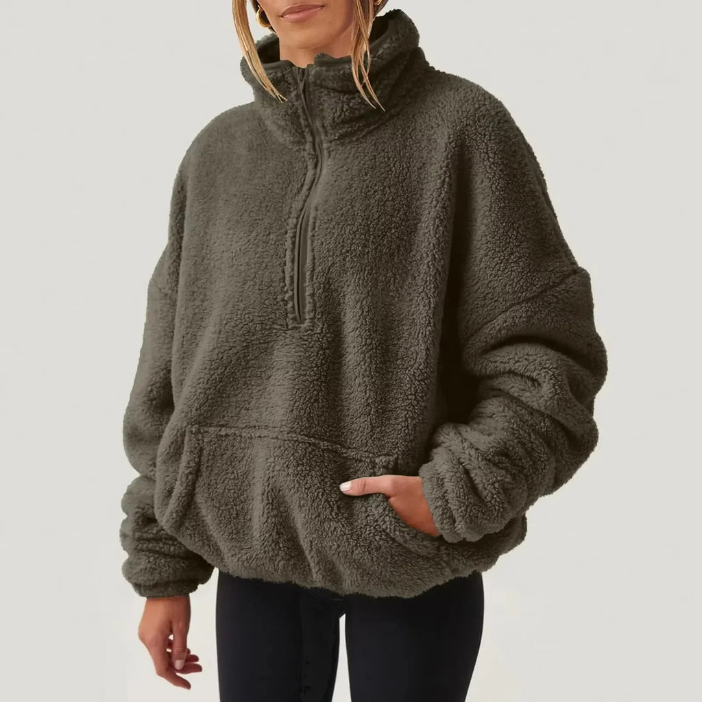 Pull polaire doux à demi-fermeture éclair pour femmes