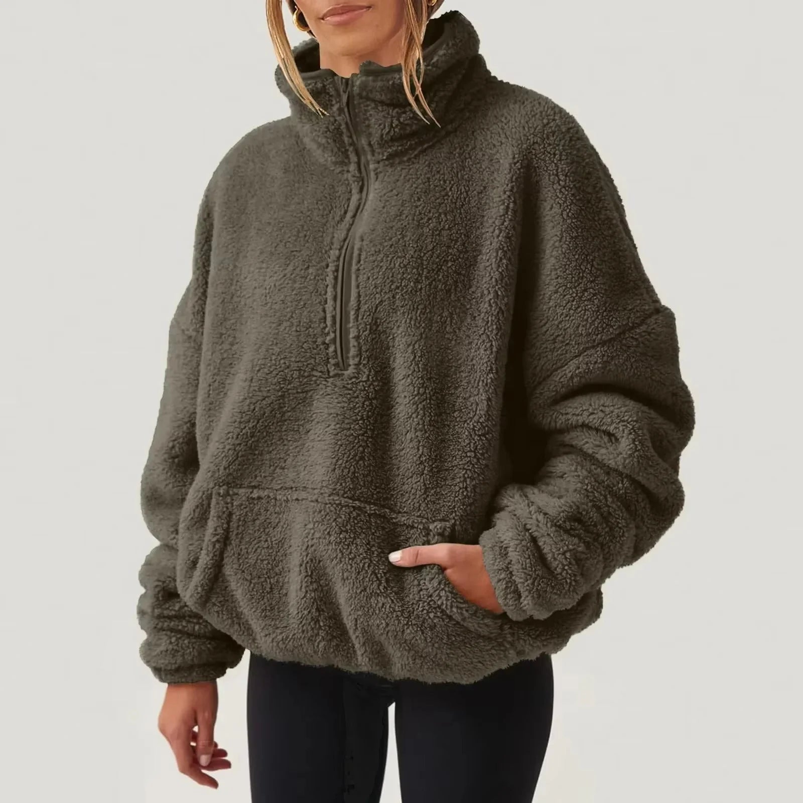 Pull polaire doux à demi-fermeture éclair pour femmes
