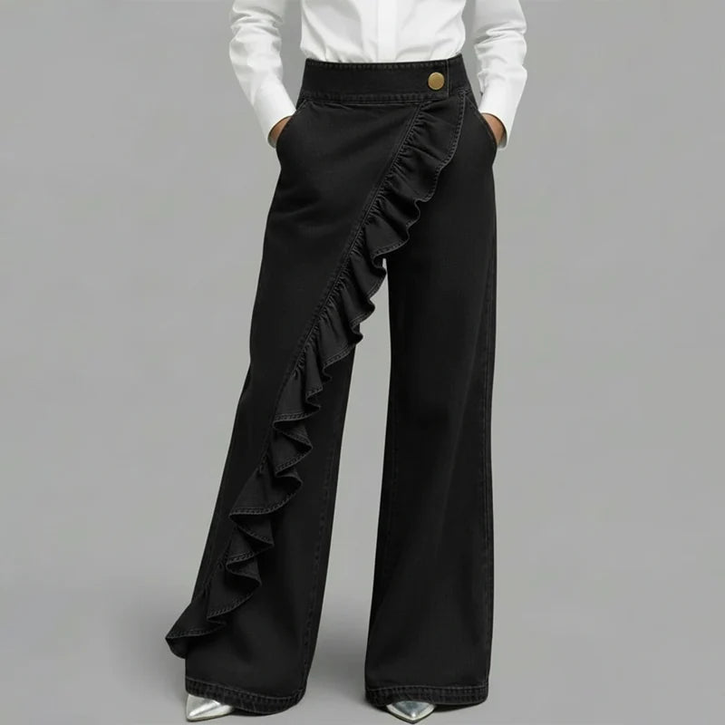 Jean large asymétrique avec volants