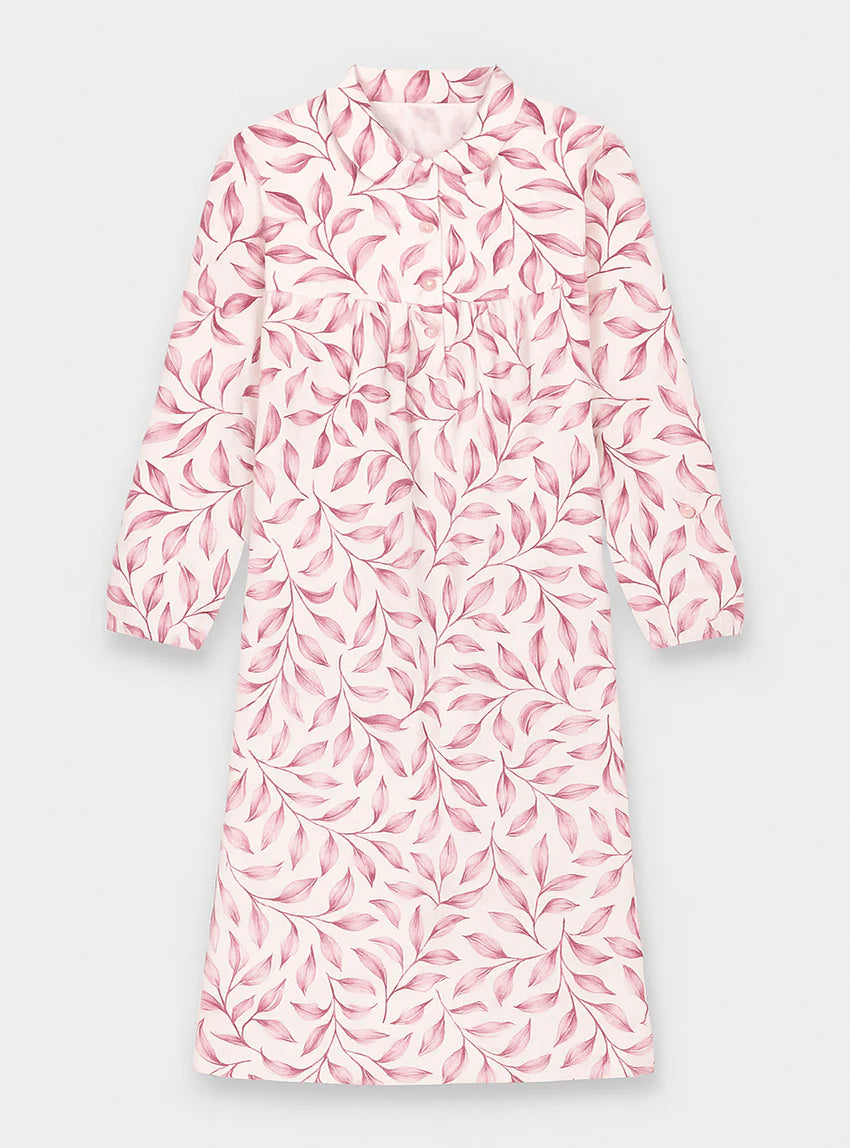 Chemise de nuit femme imprimés fleuris en coton feuilles roses