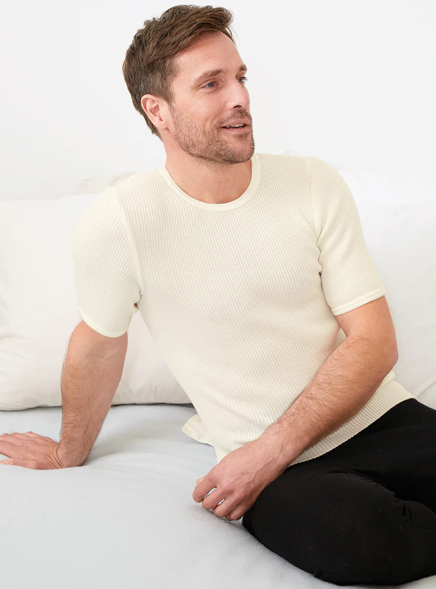 Tee-shirt thermique homme en laine blanc naturel