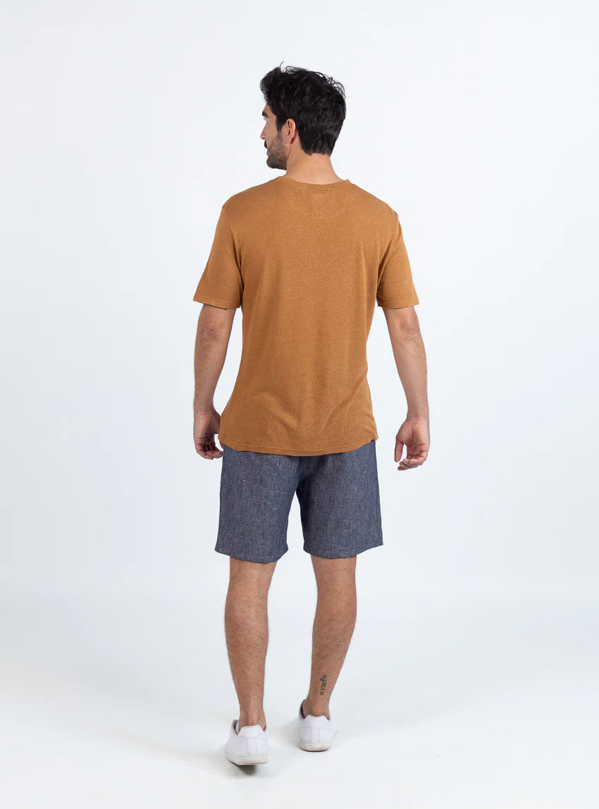Tee-shirt homme en lin marron camel