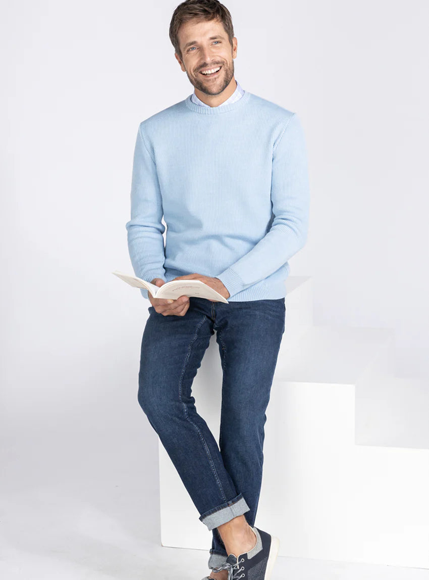 Pull col rond homme en laine bleu ciel