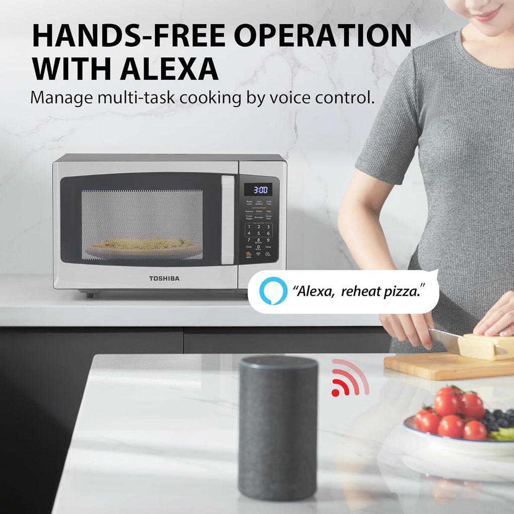 TOSHIBA 4-in-1 ML-EC42P(SS) Countertop Microwave Oven, Smart Sensor, Convection, Air Fryer Combo, Mute Function, Position Memory 13.6′′ Turntable, 1.5 Cu Ft, 1000W, Silver