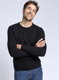 Pull homme damier en laine noir