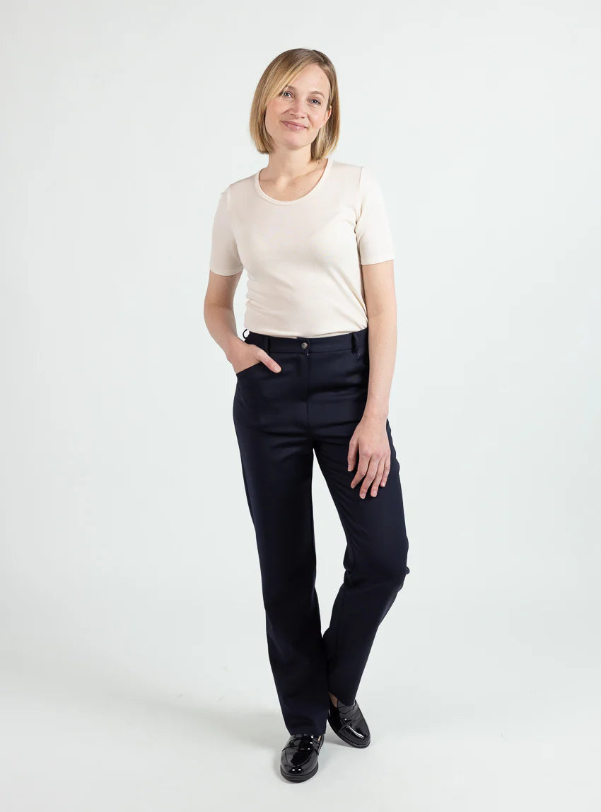Pantalon femme en laine bleu marine