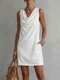Robe en coton sans manches à col drapé