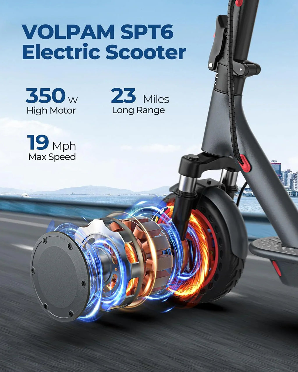 Volpam electric scooter Powerful electric motor Solid tires 28/21/12 mile range