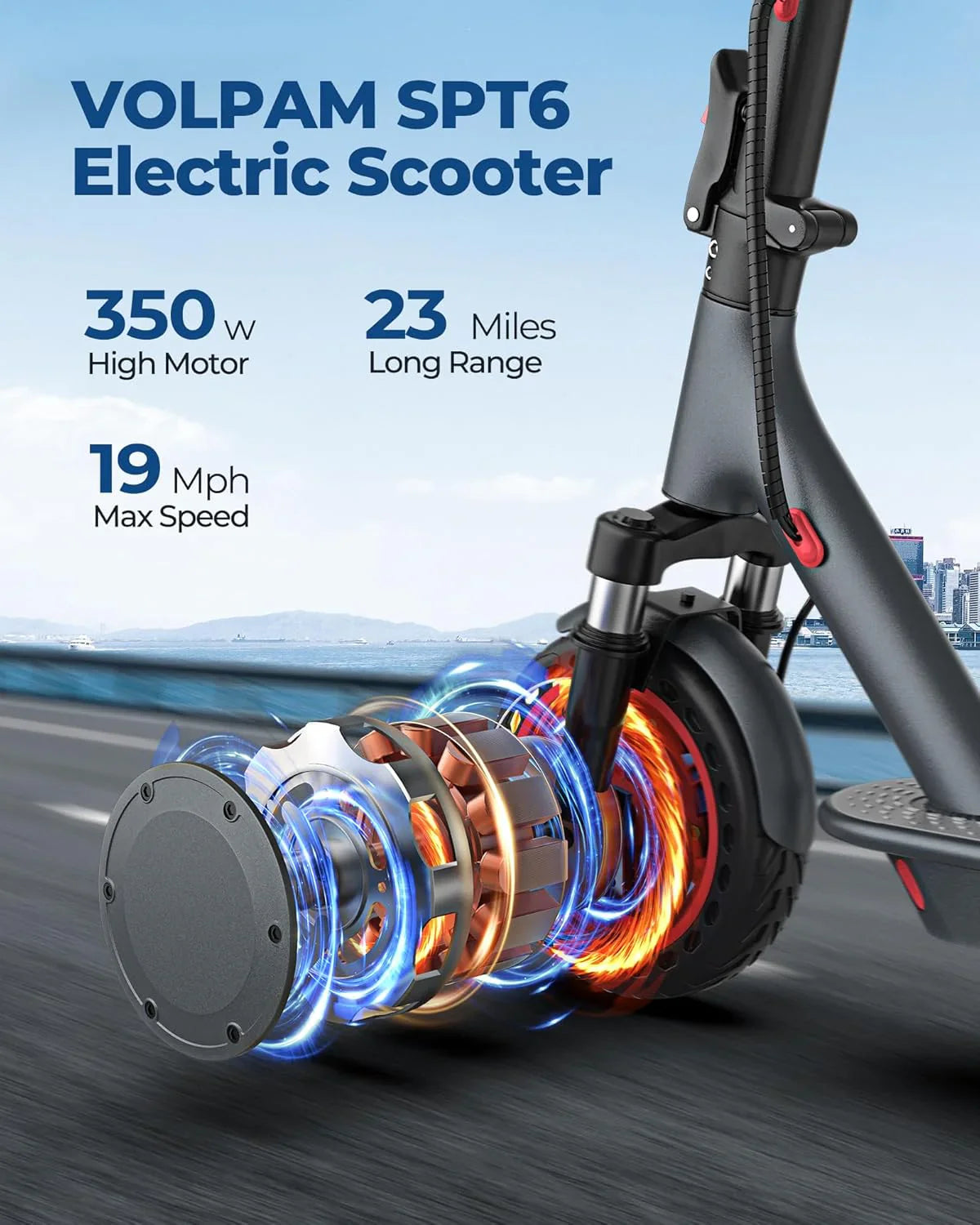 Volpam electric scooter Powerful electric motor Solid tires 28/21/12 mile range