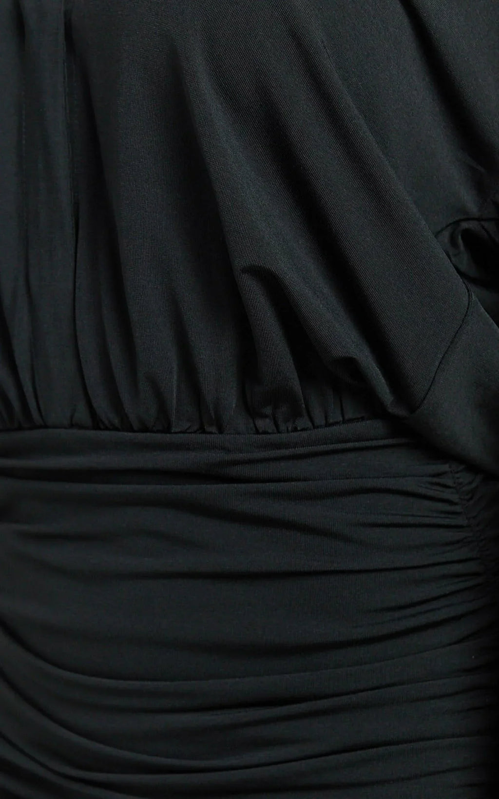 Pearce Mini Dress - Ruched Jersey Shirt Dress in Black