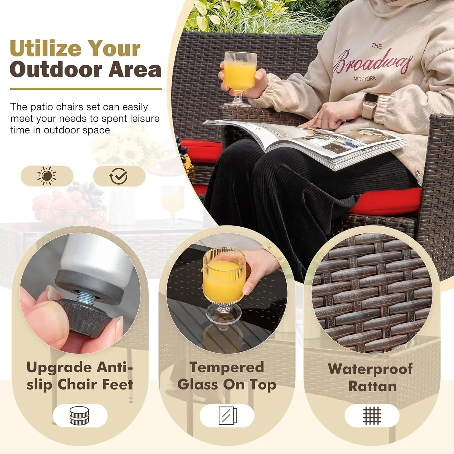 4 piece outdoor patio furniture set rattan chair wicker set