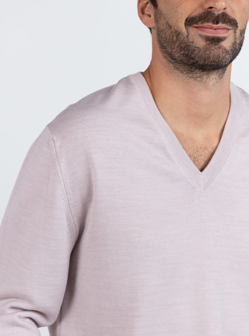 Pull homme col V 100% mérinos beige naturel