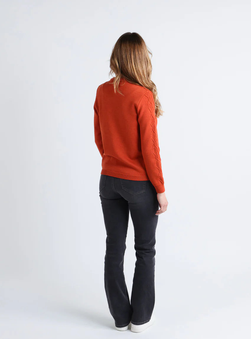 Pull femme torsades laine mérinos orange