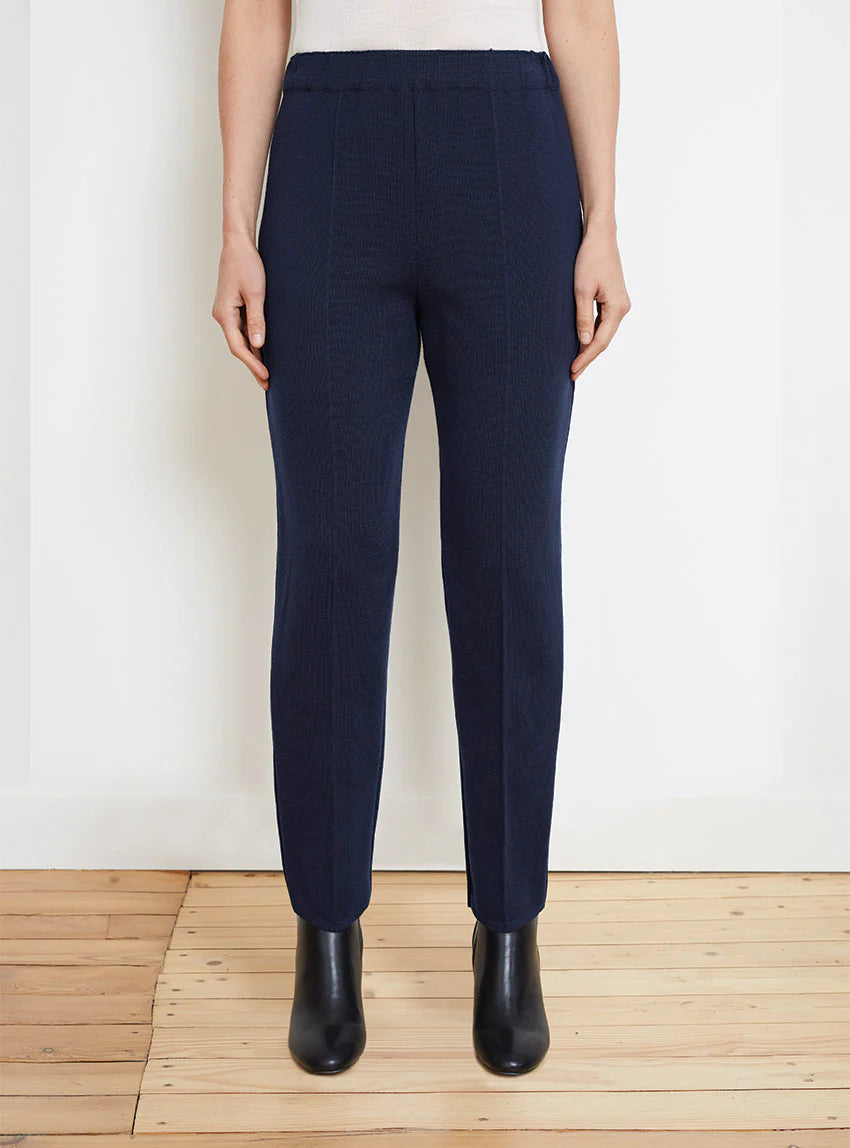 Pantalon femme en laine bleu marine