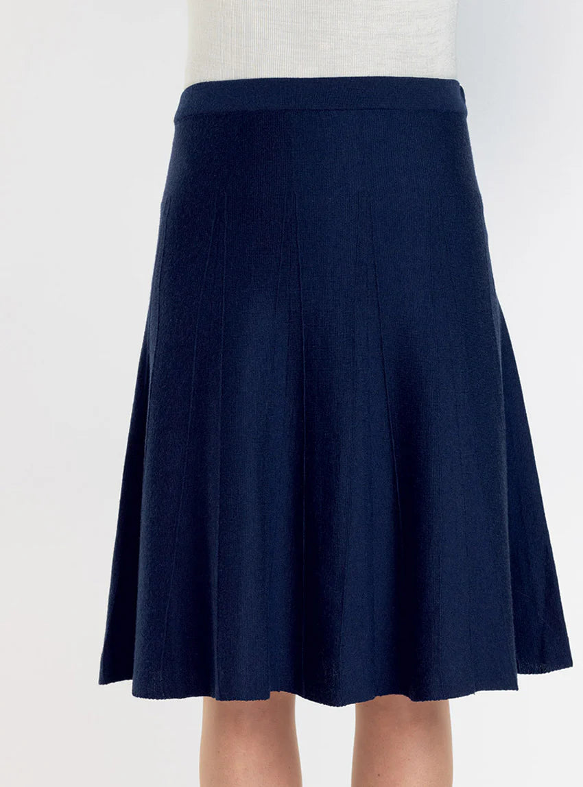 Jupe plissée femme en laine merinos bleu marine