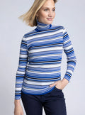 Pull chaussette femme en laine mérinos rayé bleu