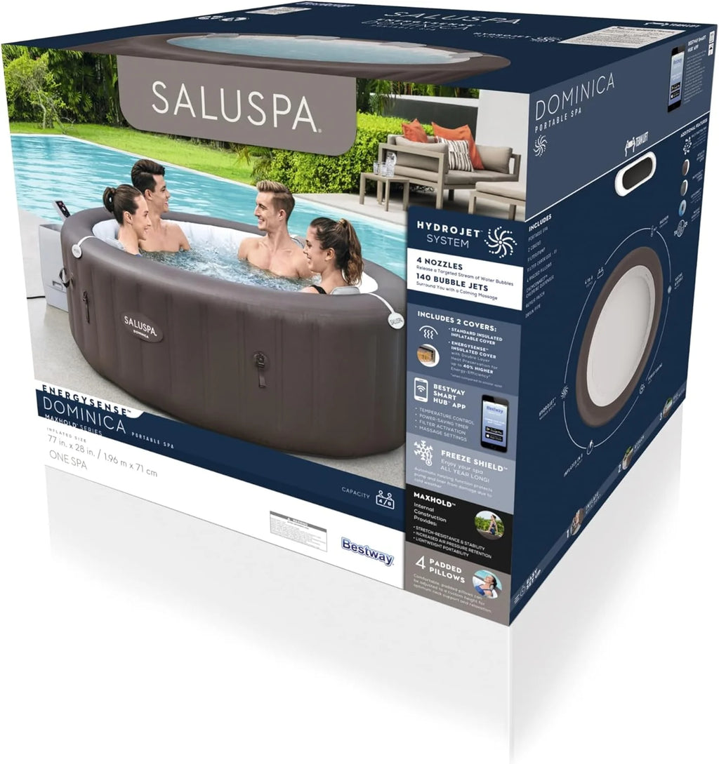 Inflatable Hot Tub Spa (71 x 26) | Portable Hot Tub with 2 Covers (1 Energy-Efficient Thermal Cover and 1 Standard Cover) | Fits Up to 2-4 Persons | Black