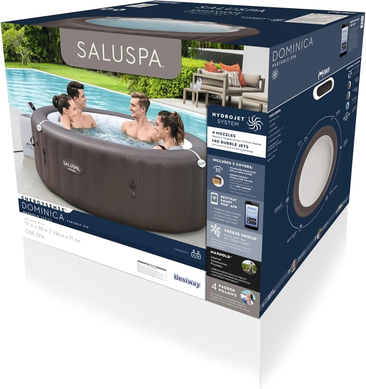 Inflatable Hot Tub Spa (71 x 26) | Portable Hot Tub with 2 Covers (1 Energy-Efficient Thermal Cover and 1 Standard Cover) | Fits Up to 2-4 Persons | Black