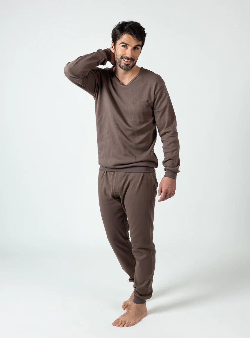 Pyjama homme en coton marron