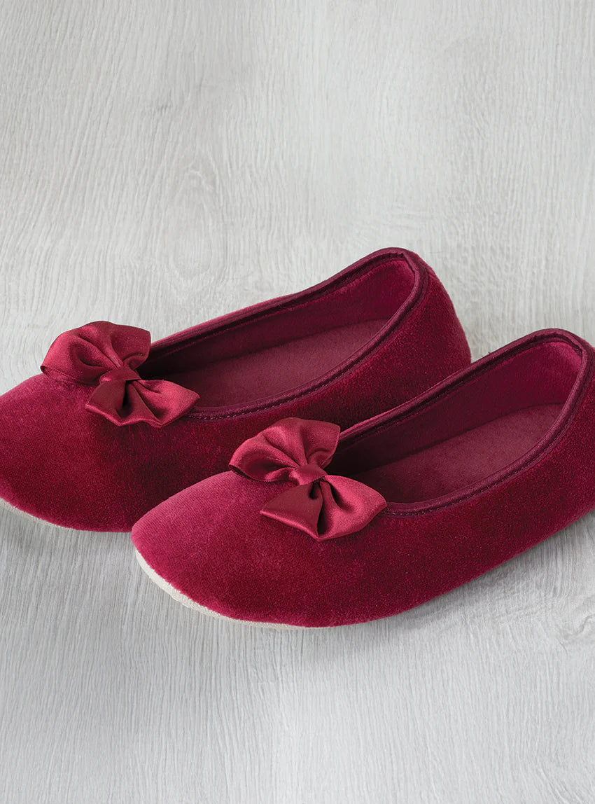 Chaussons ballerines femme en coton rouge bordeaux