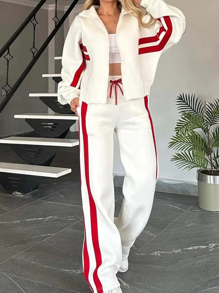 Ensemble décontracté confortable à fermeture éclair comprenant sweat-shirt et pantalon 2 pièces