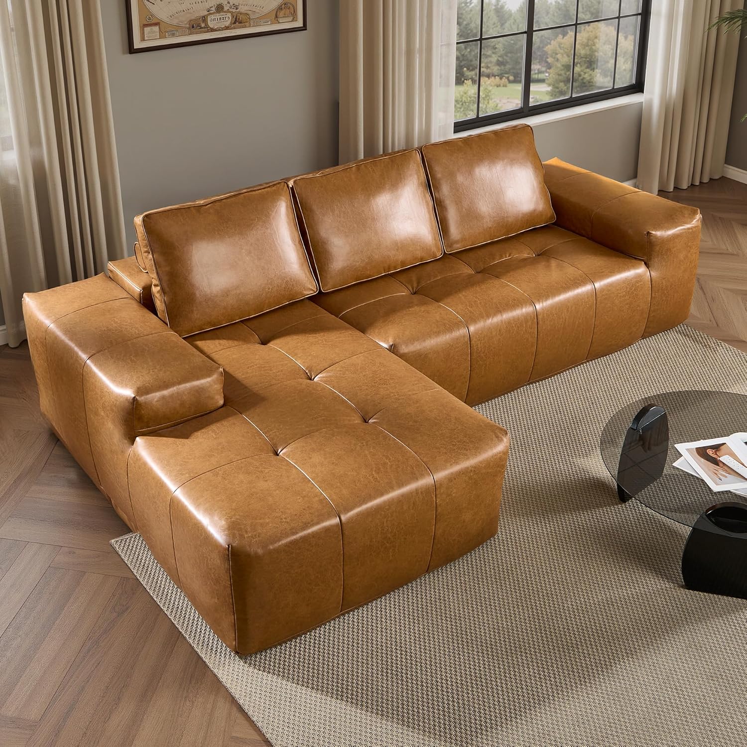 ovios 104 Cloud Sectional Couch with L-Shape Chaise,Modern Modular Sofa with Deep Seat, Upholstered Couches for Living Room Bedroom,No Assembly Required, Grey (Plush Corduroy Fabric)