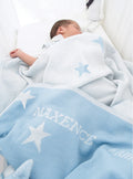 Plaid bébé étoiles 100% laine bleu pastel