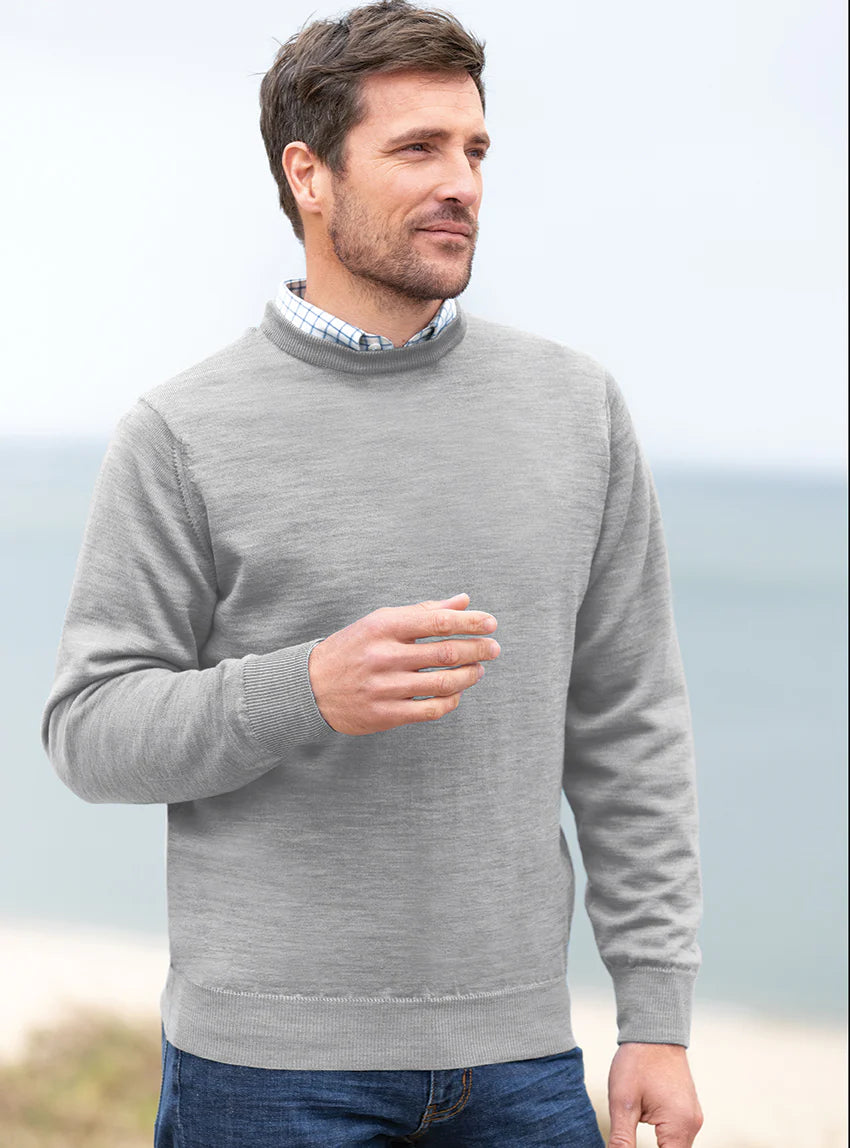 Pull homme col rond laine merinos Gris Givré