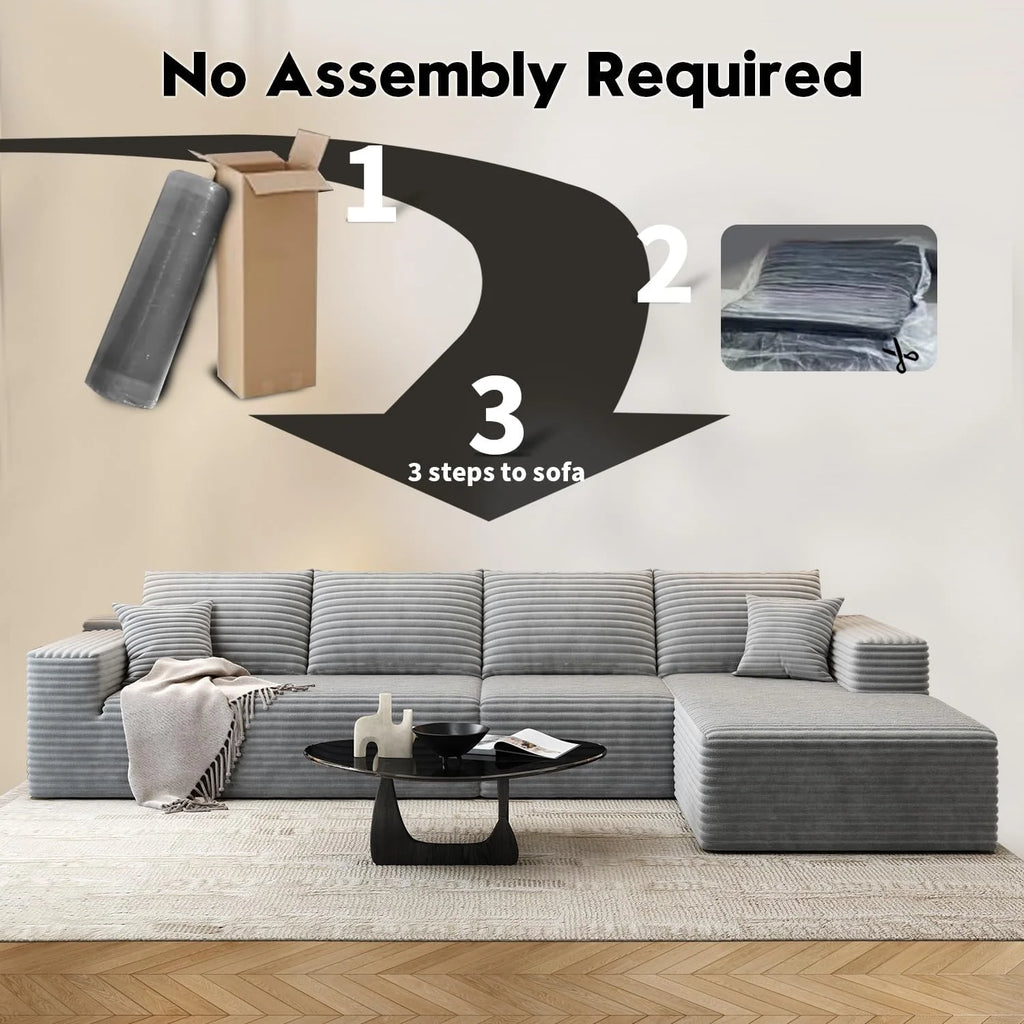 107.5 Cloud Modular Sectional Sofa Couch with L-Shape Chaise,Modern Minimalist Upholstered Couches for Living Room Bedroom,Deep Seat Corner Couch，No Assembly Required (Black,Left Facing Chaise)
