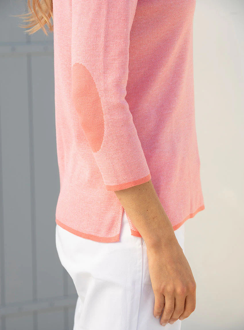Pull femme col rond en coton rose