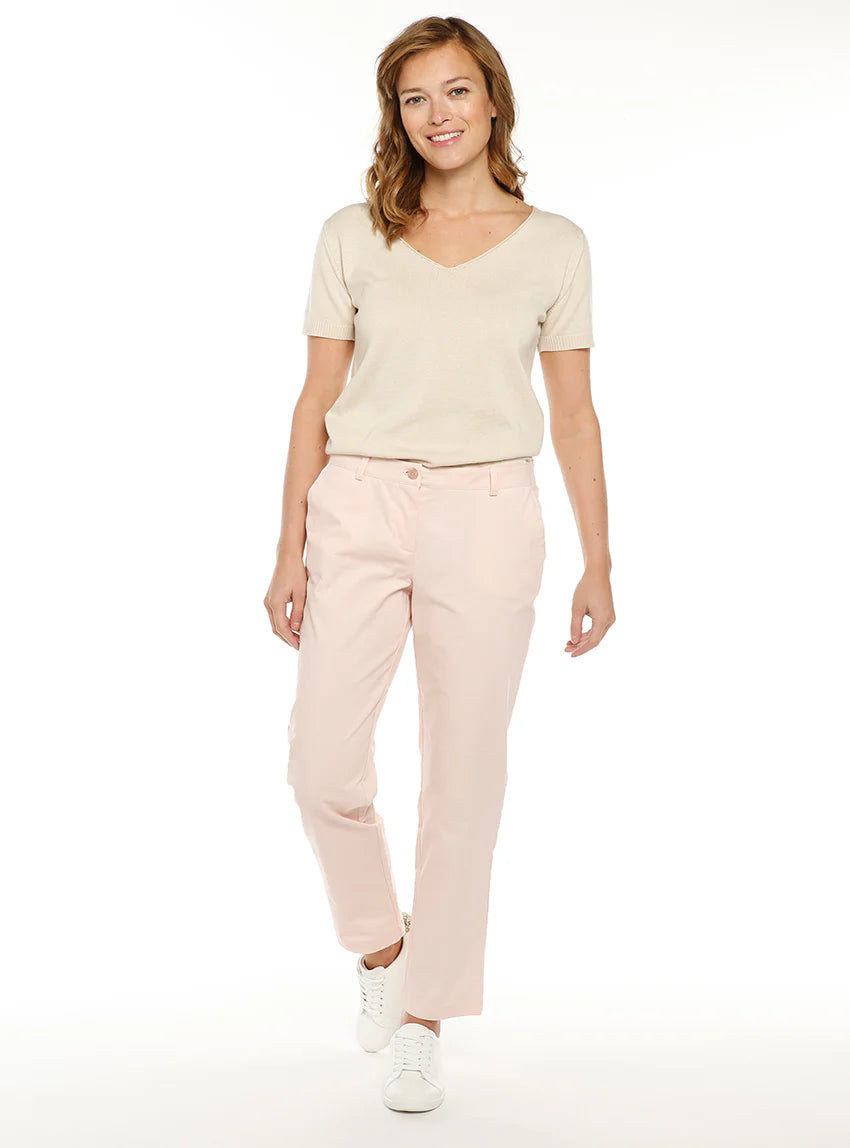 Pantalon chino femme en coton rose nacre
