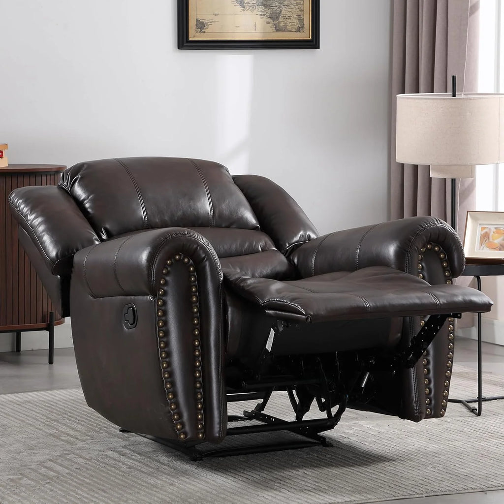 CANMOV Leather Recliner Chair, Classic and Traditional Manual Recliner Chair with Comfortable Arms and Back Single Sofa for Living Room, Nut Brown