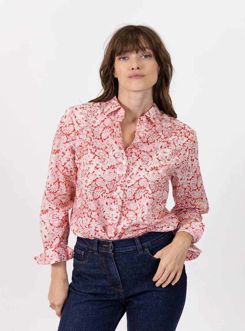 Chemisier imprimé femme en coton liberty rouge cerise