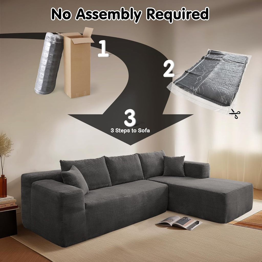ovios 104 Cloud Sectional Couch with L-Shape Chaise,Modern Modular Sofa with Deep Seat, Upholstered Couches for Living Room Bedroom,No Assembly Required, Grey (Plush Corduroy Fabric)