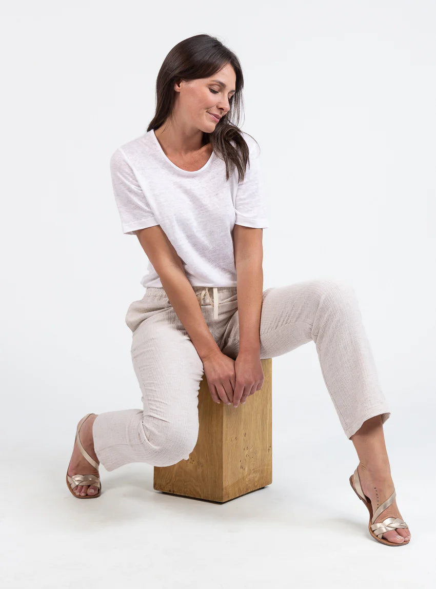 Tee-shirt femme en lin blanc