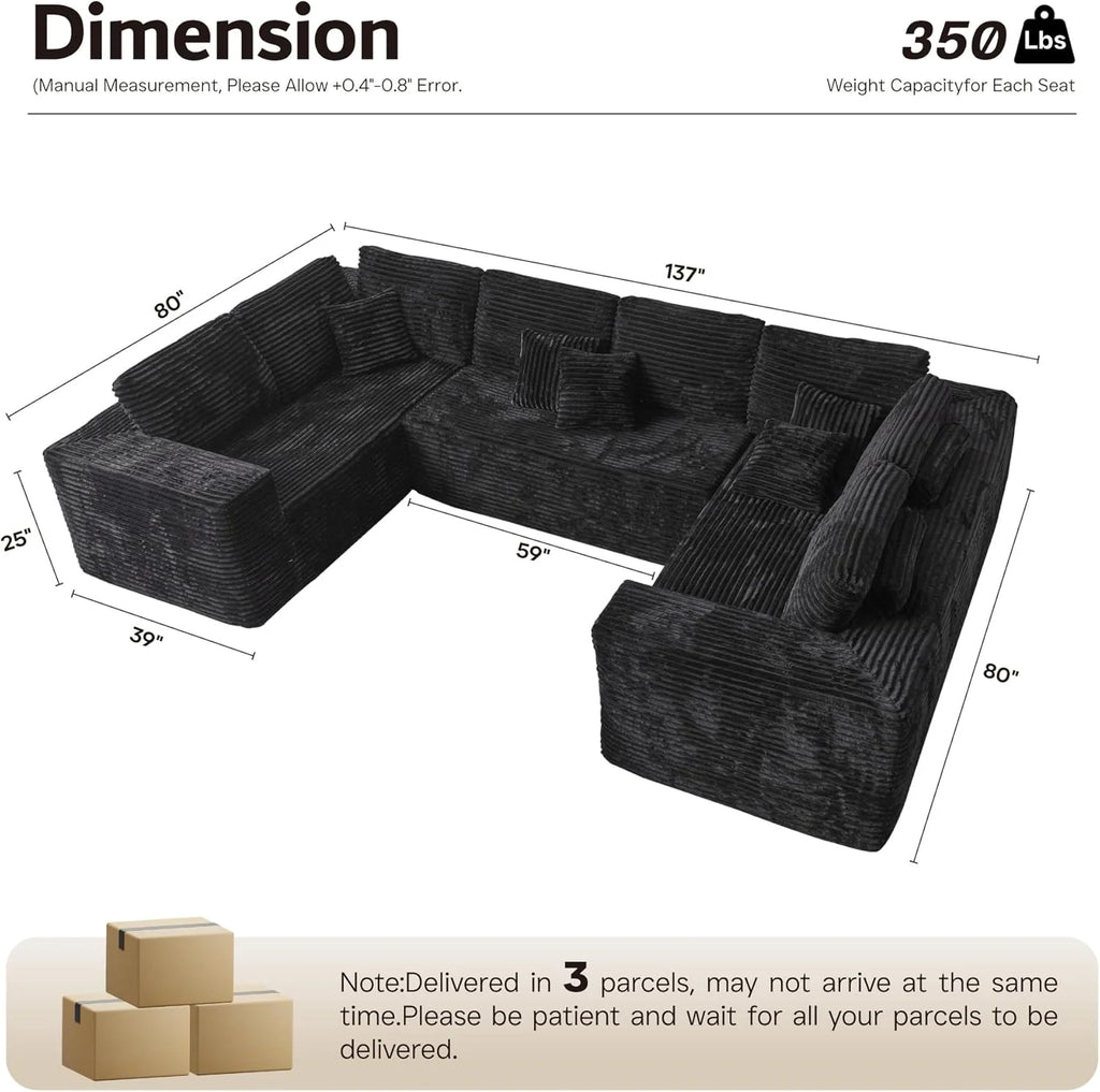ovios 104 Cloud Sectional Couch with L-Shape Chaise,Modern Modular Sofa with Deep Seat, Upholstered Couches for Living Room Bedroom,No Assembly Required, Grey (Plush Corduroy Fabric)