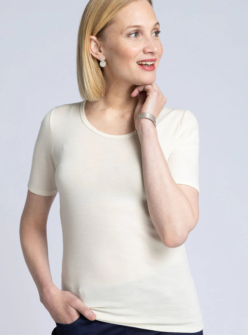 T-shirt femme laine et soie blanc