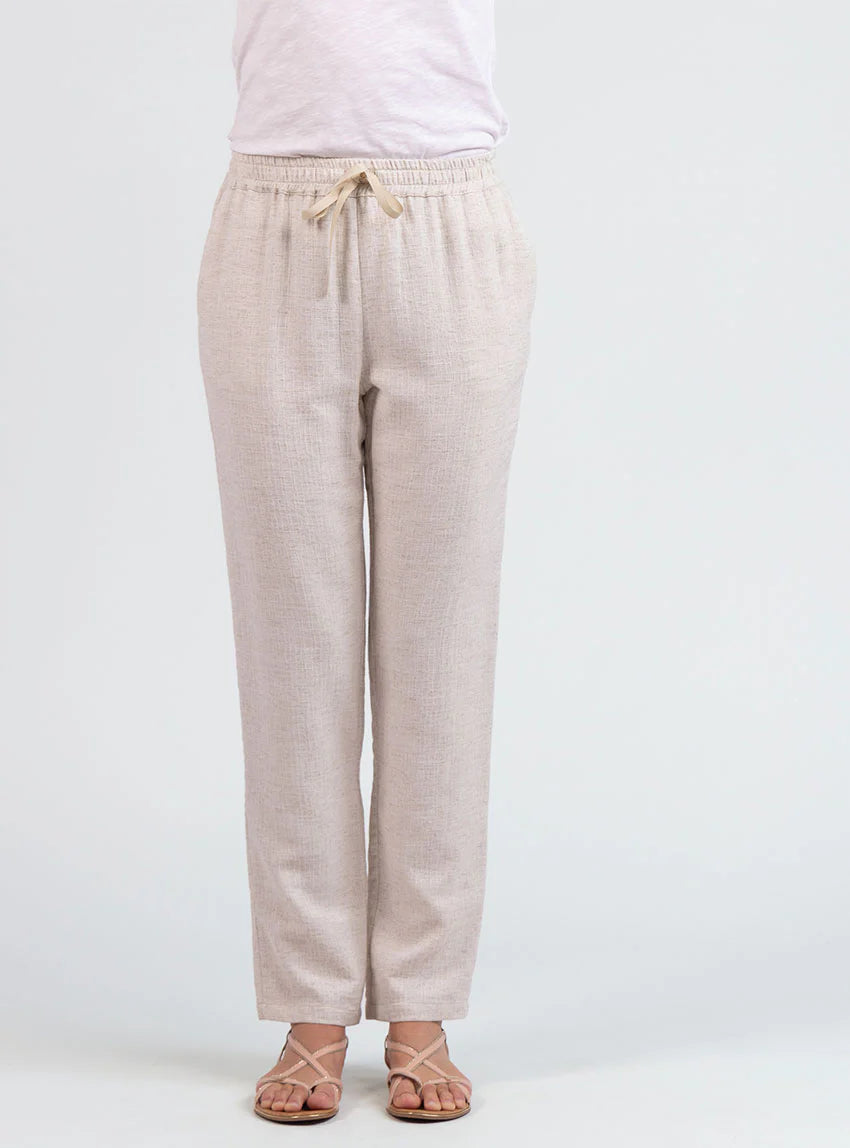 Pantalon femme coton lin beige