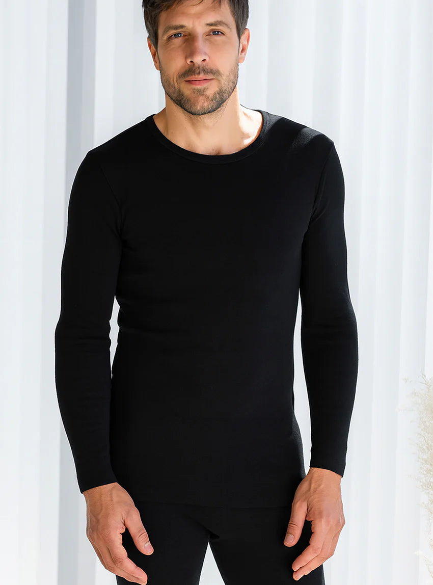 Tee-shirt manches longues thermique homme en laine noir
